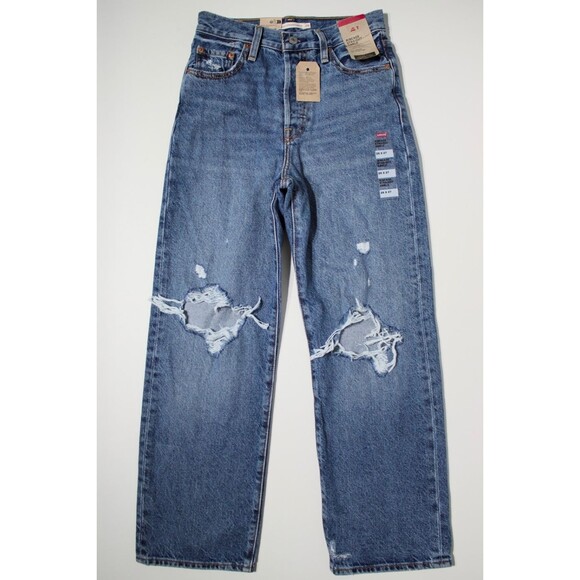 NWT $79.50 Levi's Ribcage Straight Ankle Distressed Med Wash Jeans Women 26x27 - Picture 2 of 14